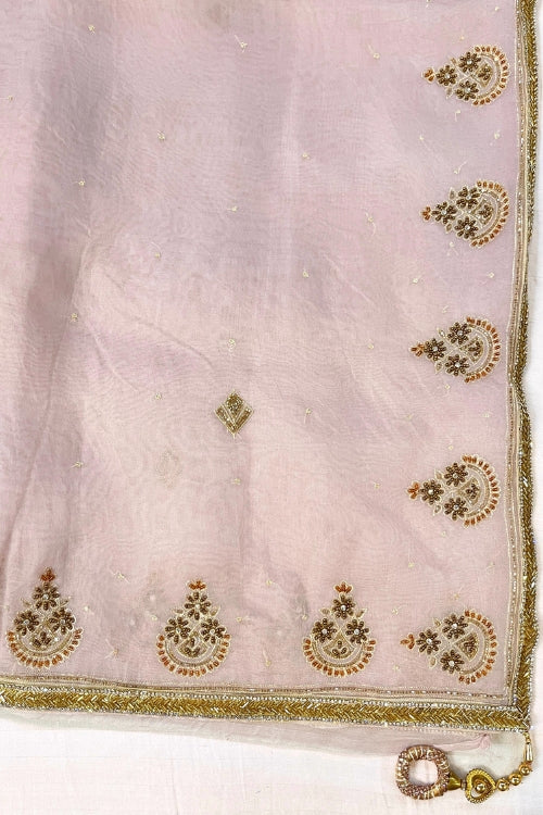 Lavender Hand Embroidered Pure Kora Silk Saree
