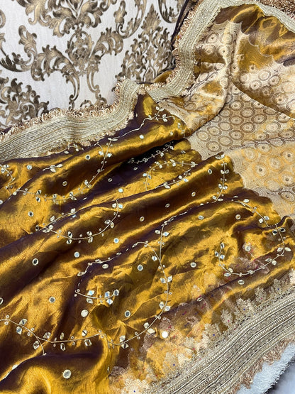 Hand Embroidered Wine Jaal Tissue Silk Saree with Intricate Traditional Design- Mantavya Banaras