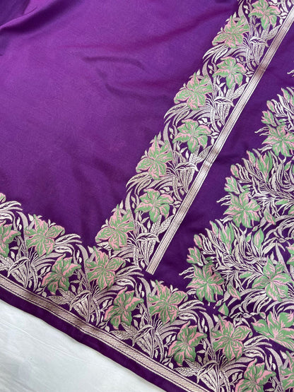 Purple Katan Silk Saree Closeup View