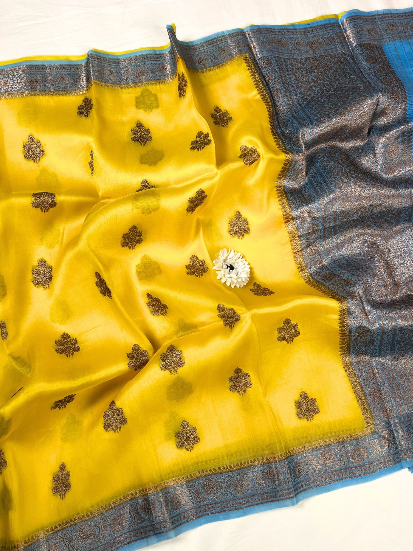 Yellow Kora Silk Saree Full View