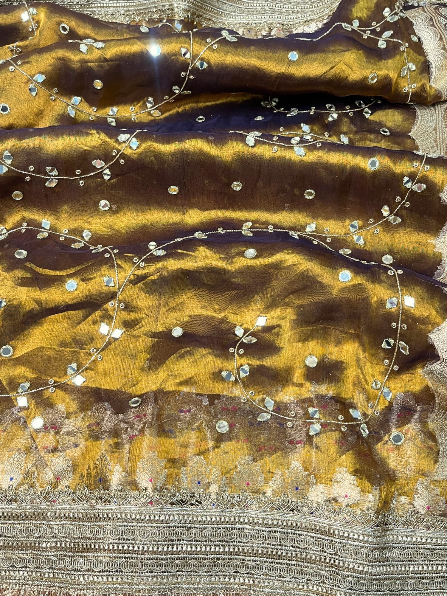 Hand Embroidered Wine Jaal Tissue Silk Saree with Intricate Traditional Design- Mantavya Banaras