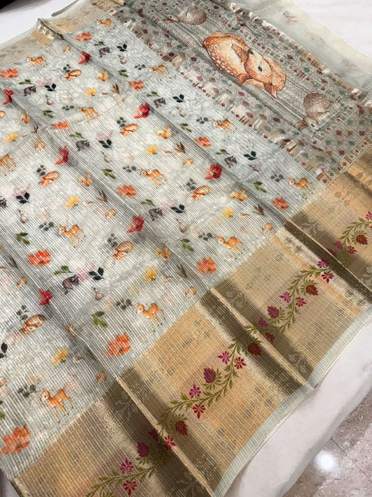 Manipuri Kota silk saree designed with minimalist traditional patterns