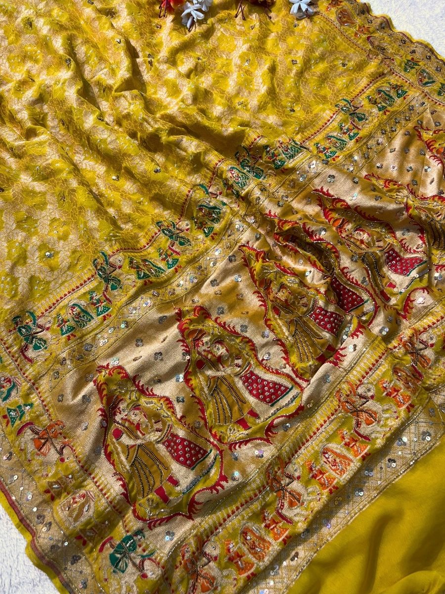Mustard Yellow Bandhej Saree