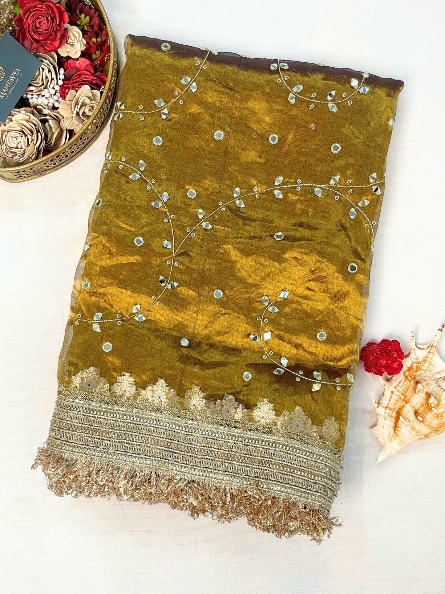 Hand Embroidered Wine Jaal Tissue Silk Saree with Intricate Traditional Design- Mantavya Banaras