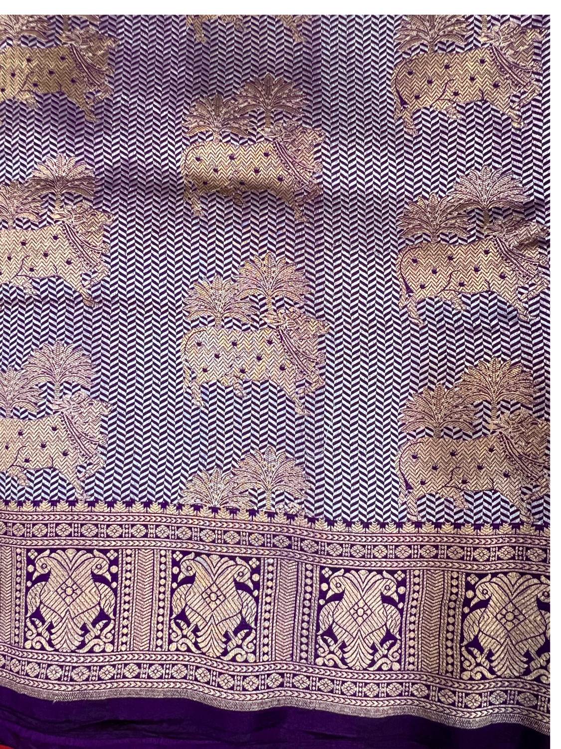 Purple Katan Silk Saree with elephant closeup view