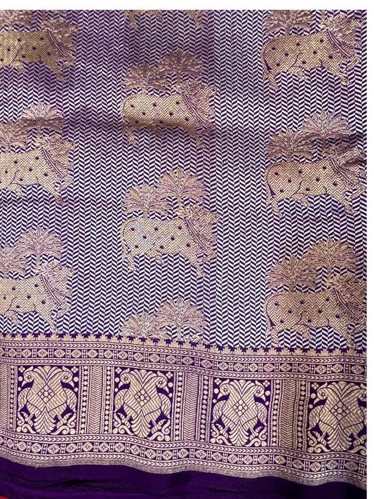 Purple Katan Silk Saree with elephant closeup view