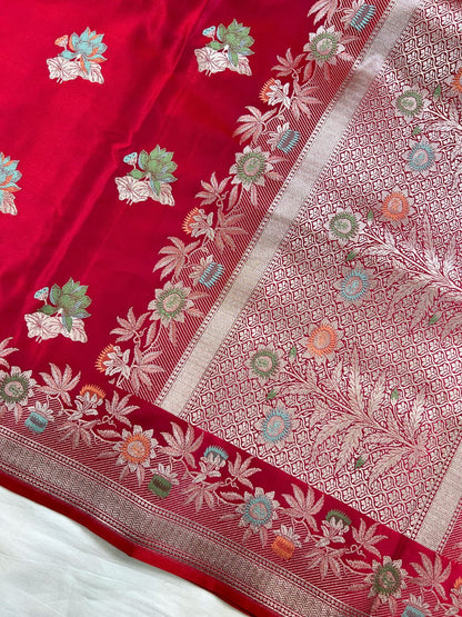 Red Katan Silk saree Anchal View