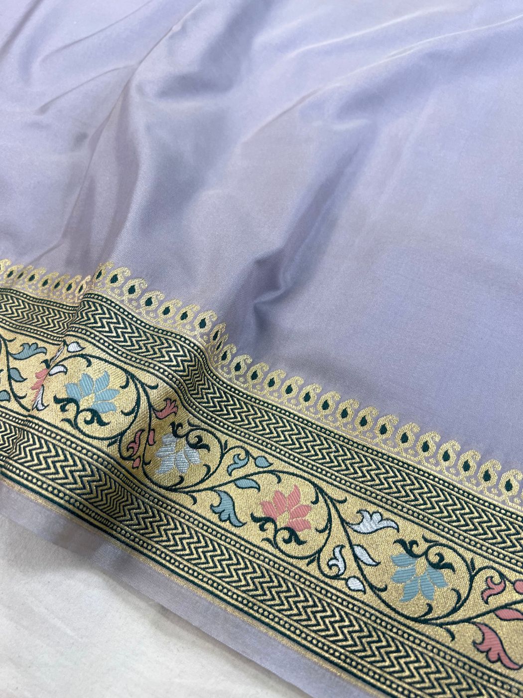 Lavender Katan Silk Saree Closeup View