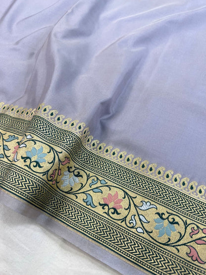 Lavender Katan Silk Saree Closeup View