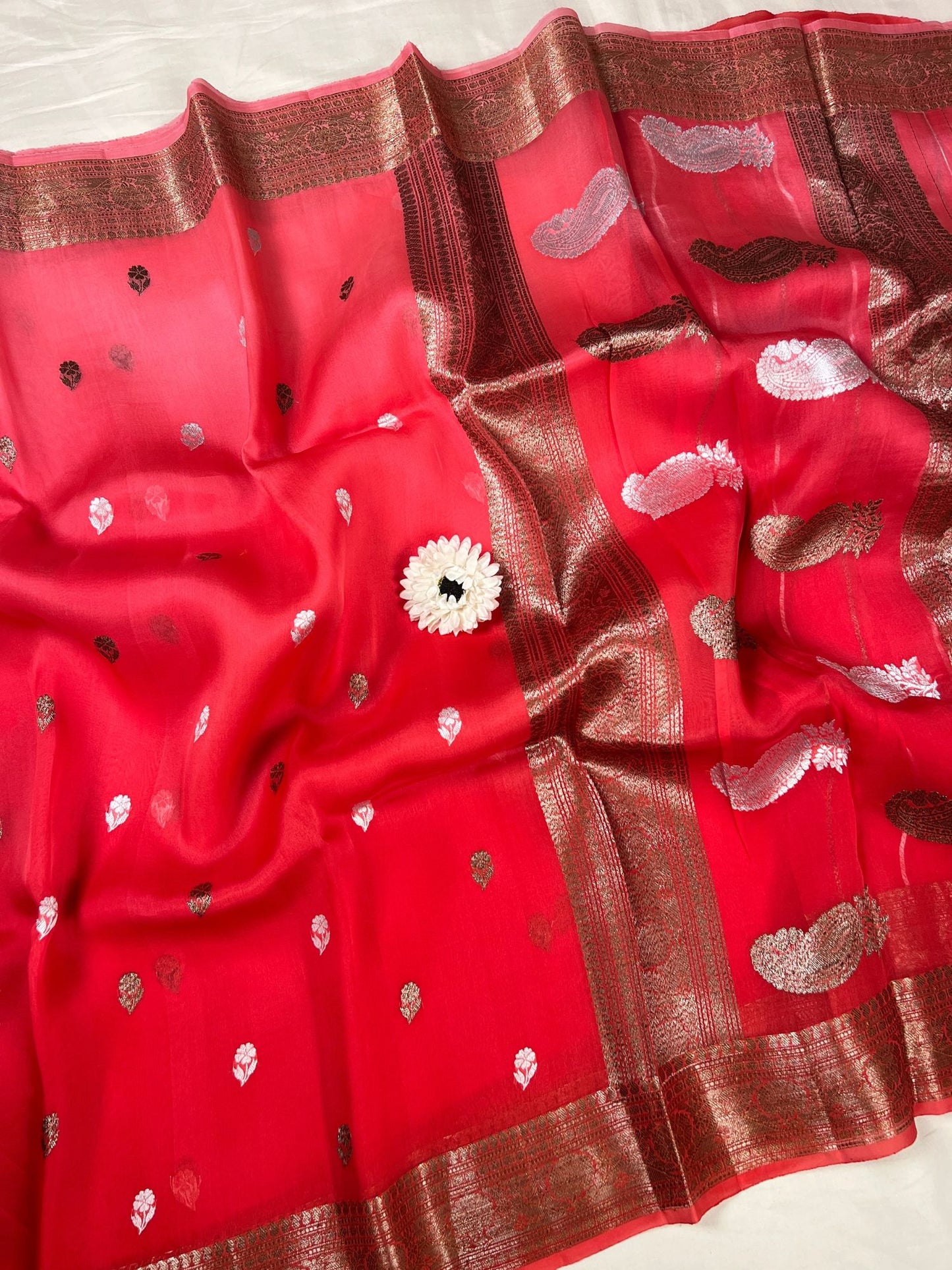 Rani Pink Kora Silk Saree Full View