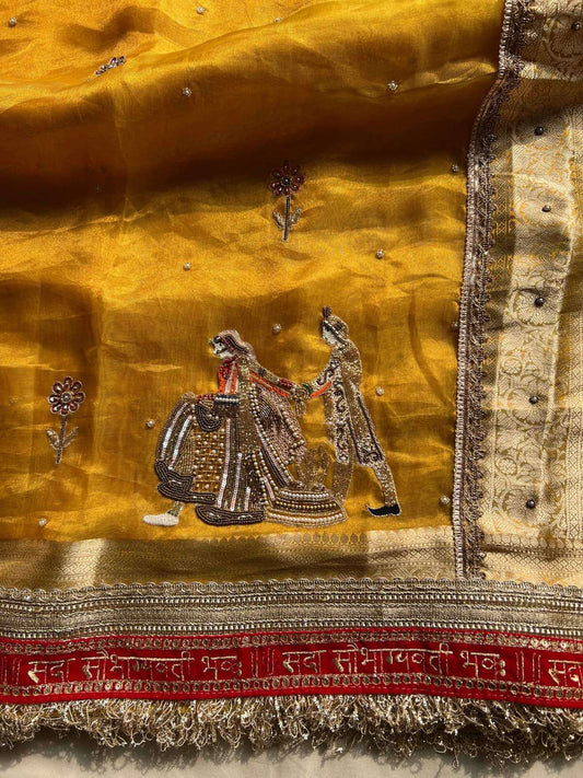 Yellow Saat Phere Banarasi silk saree perfect for wedding functions