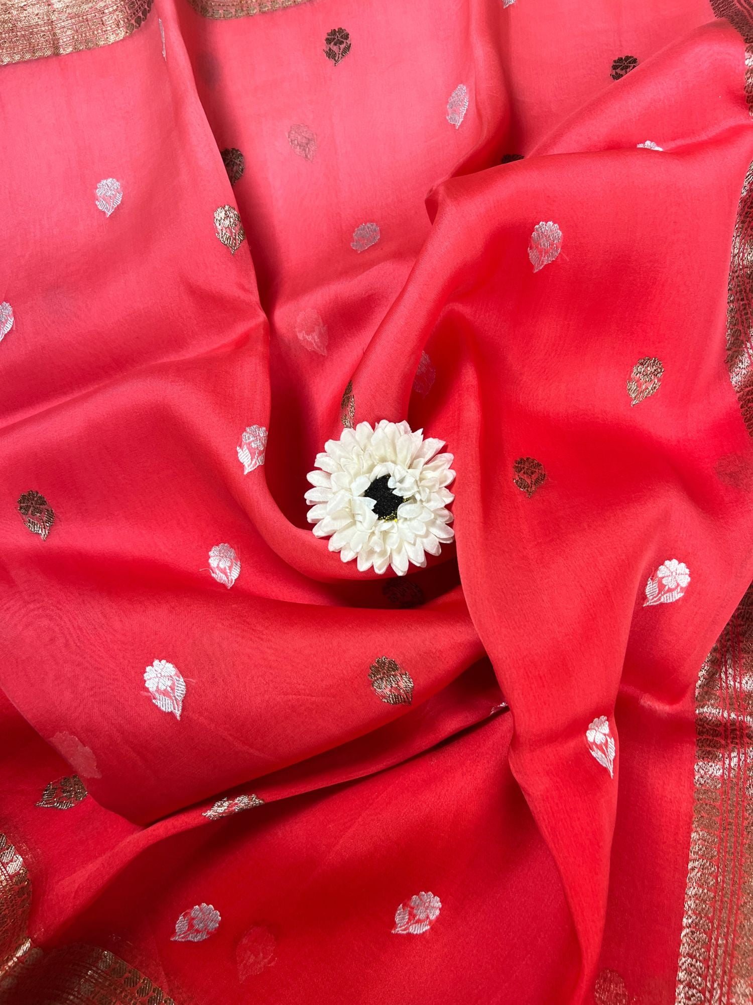 Rani Pink Kora Silk Saree closeup View