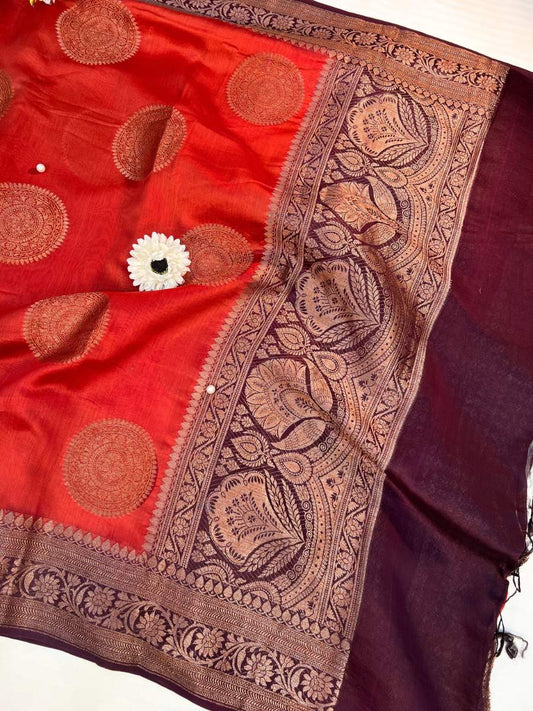 Red Chanderi SIlk Saree - Mantavya Banaras