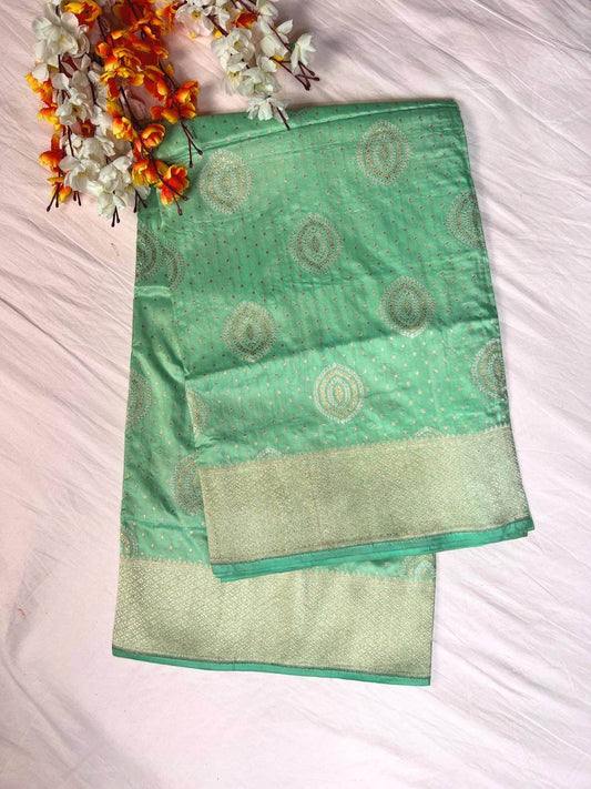 Sea Green Katan Silk Saree with Zari front view