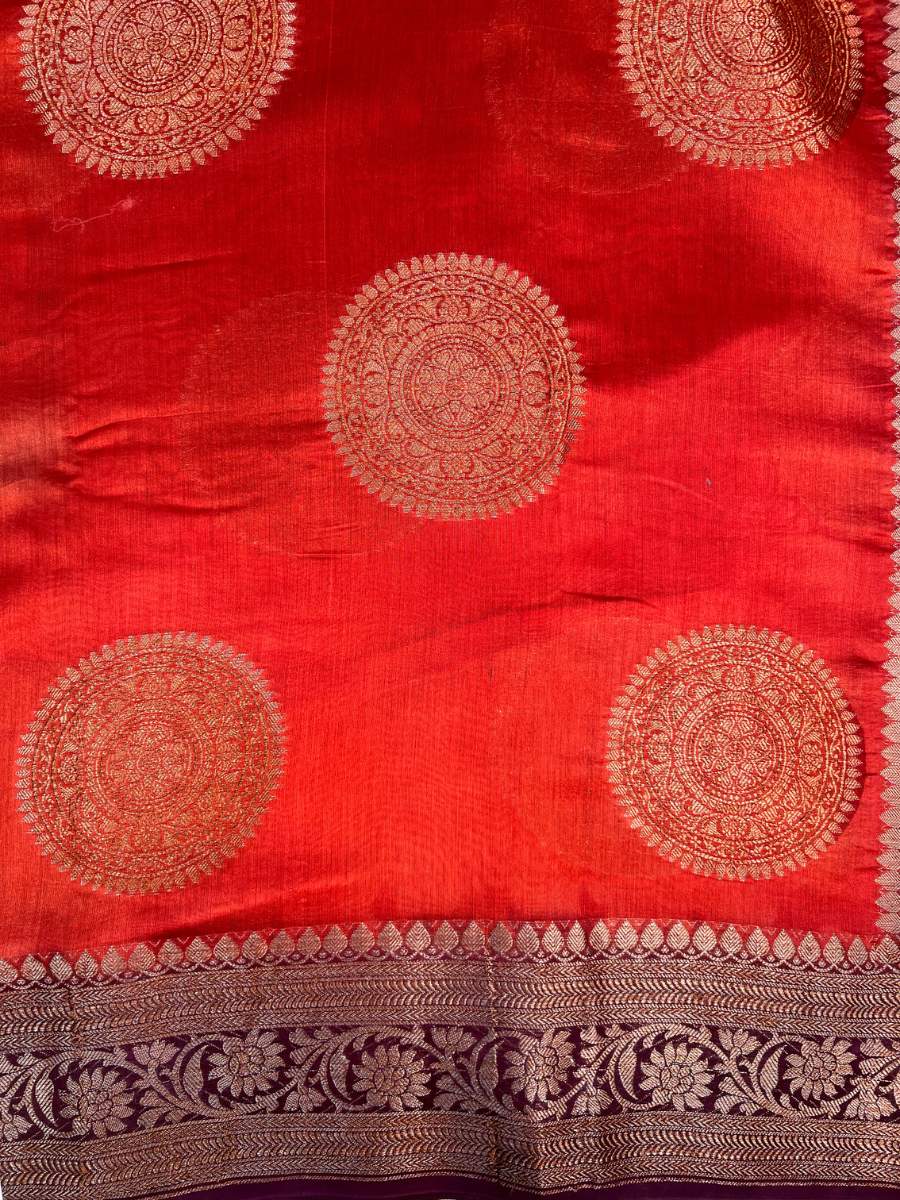 Red Chanderi SIlk Saree - Mantavya Banaras