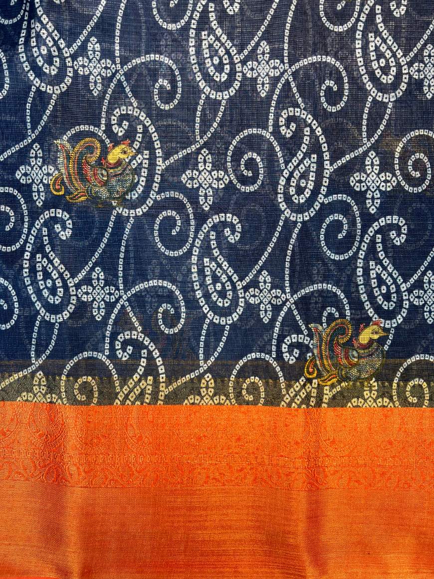 Navy Blue Manipuri Kota Silk Saree Closeup view-Mantavya Banaras