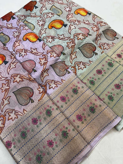 Powder Blue Manipuri Kota silk saree with lightweight weave and traditional elegance front view