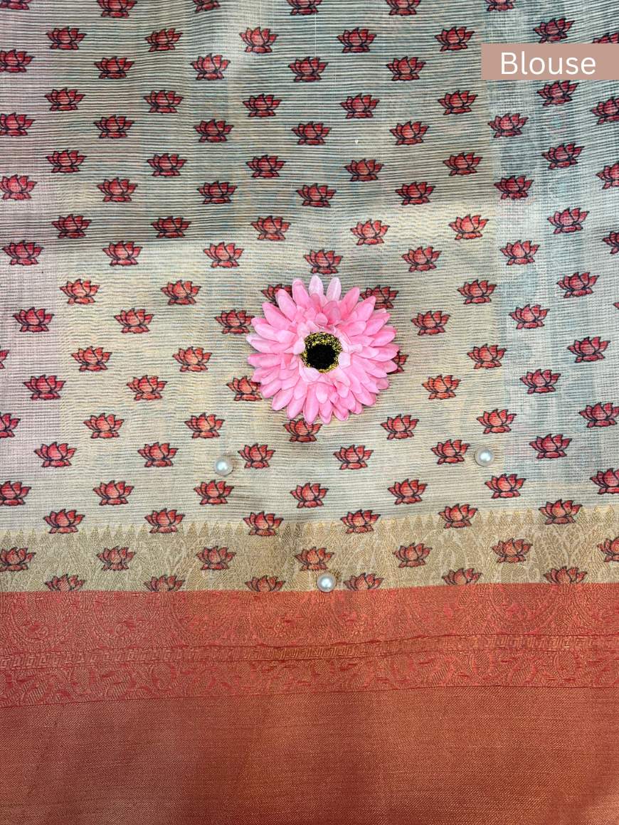 Beige Manipuri Kota Silk Blouse-Mantavya Banaras