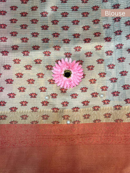 Beige Manipuri Kota Silk Blouse-Mantavya Banaras