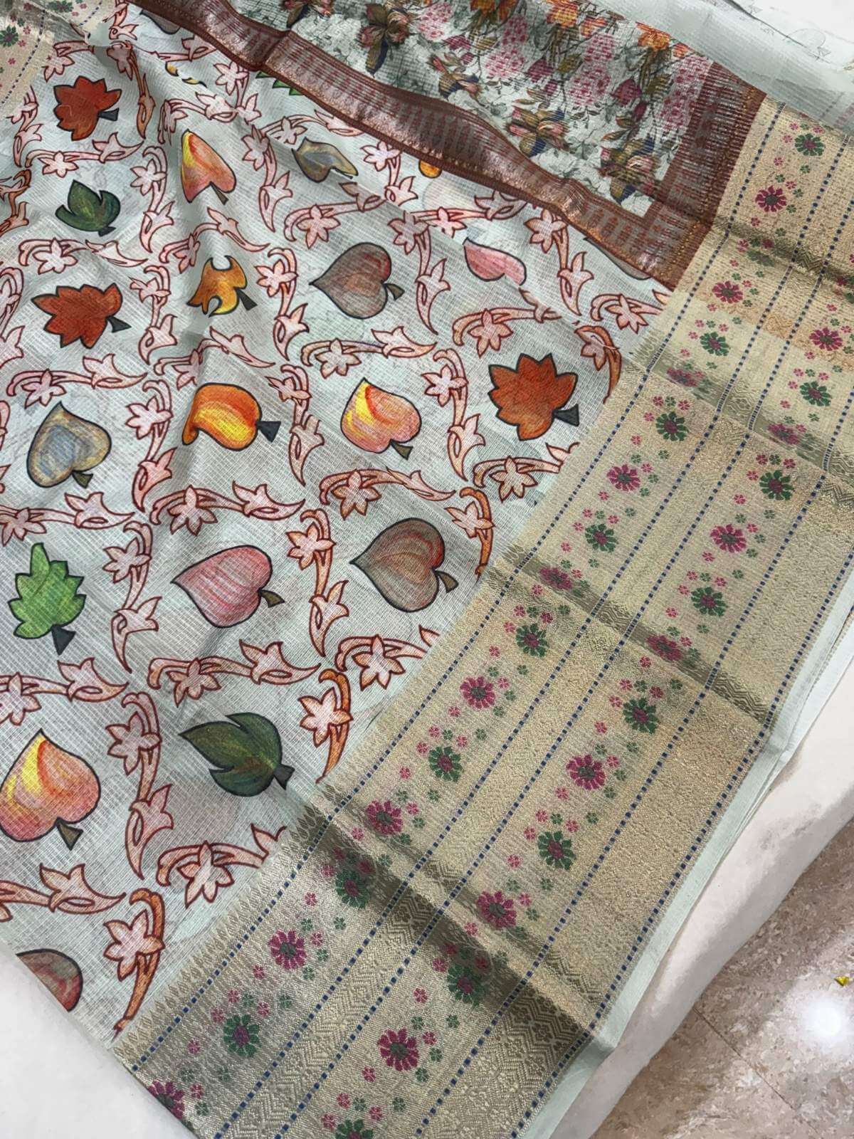 Powder Blue Manipuri Kota silk saree with lightweight weave and traditional elegance full view