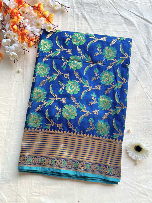 Peacock blue Katan silk Banarasi saree with rich handwoven traditional design