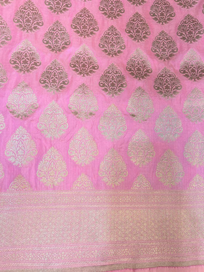 Baby Pink Katan Silk Saree with buta closeup view