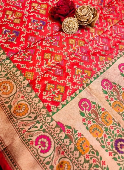 Handwoven Red Katan Silk Saree