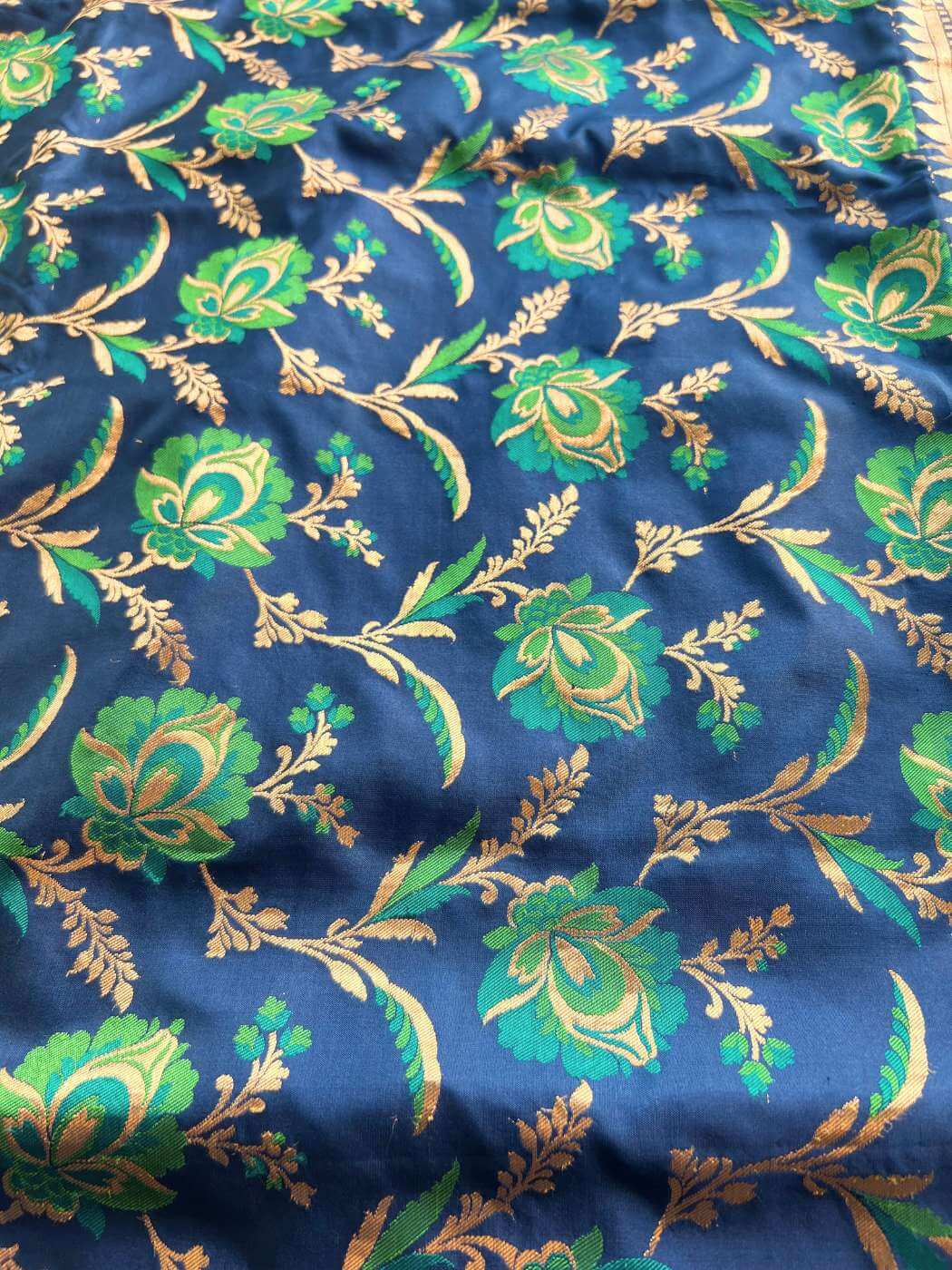 Peacock blue Katan silk Banarasi saree with rich handwoven traditional design