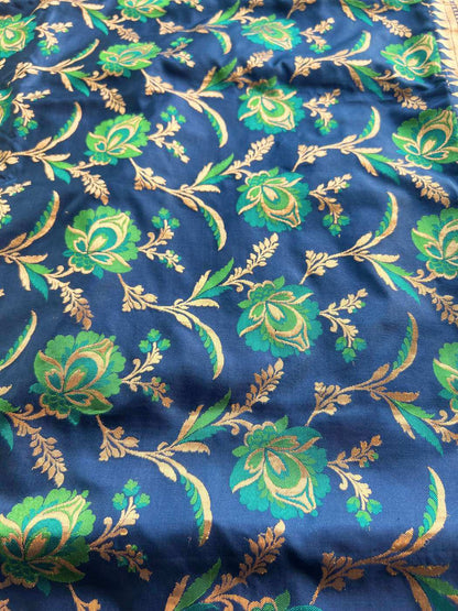Peacock blue Katan silk Banarasi saree with rich handwoven traditional design