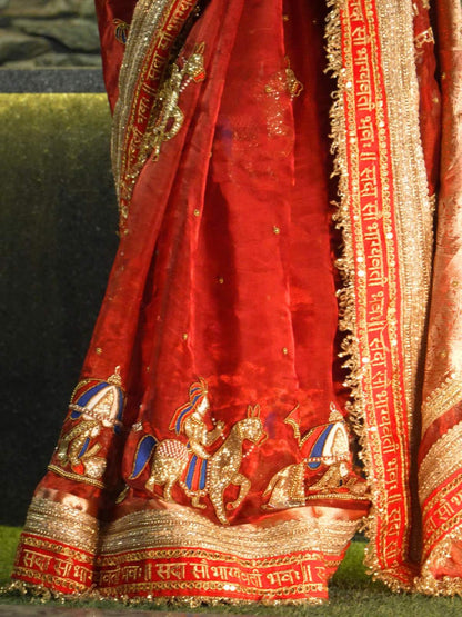 Royal Red Tissue Silk Saree Saat Vachan with Hand-embroidered Saat Vachan Model View 02