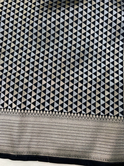 Black katan Silk Saree Closeup View 02