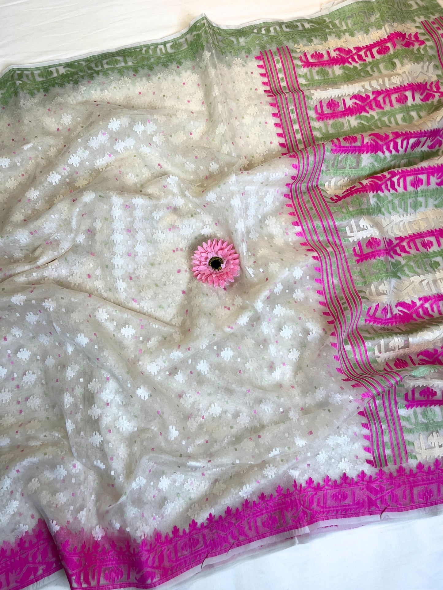 Off White Cotton Silk Saree full view