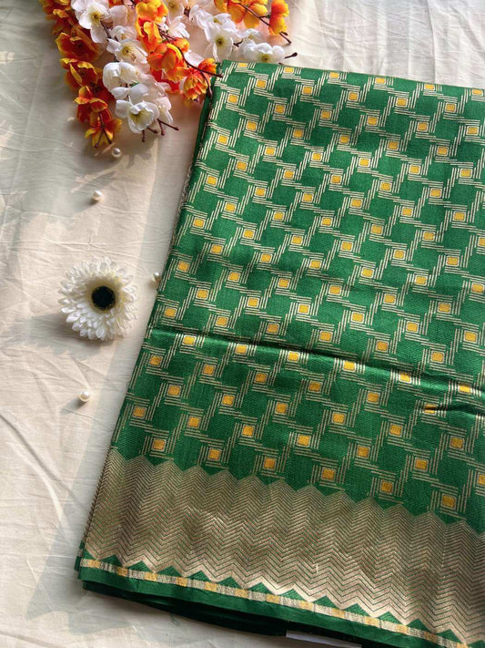 Green Katan silk Banarasi saree with rich handwoven texture