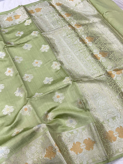 Pista Green Chiniya Silk Saree