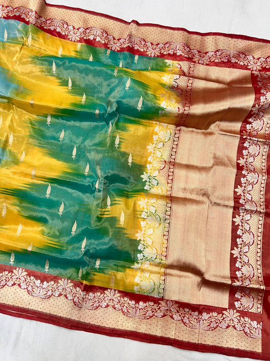 Multicolor Tissue Katan Silk Saree with zari butis and shimmering full view