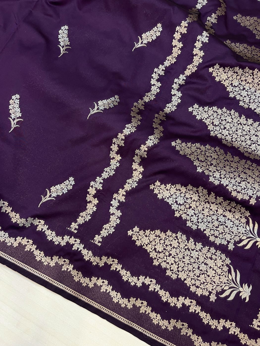 Purple Katan Silk saree Close up View