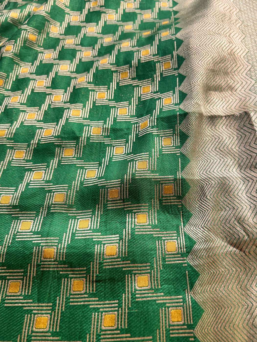 Green Katan silk Banarasi saree with rich handwoven texture