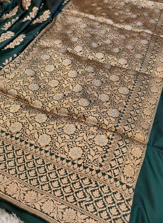 Handwoven Dark Green Katan Silk Saree