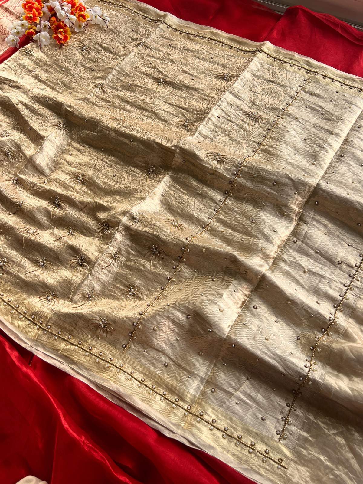 Champagne Gold  Brocade  Tissue Silk