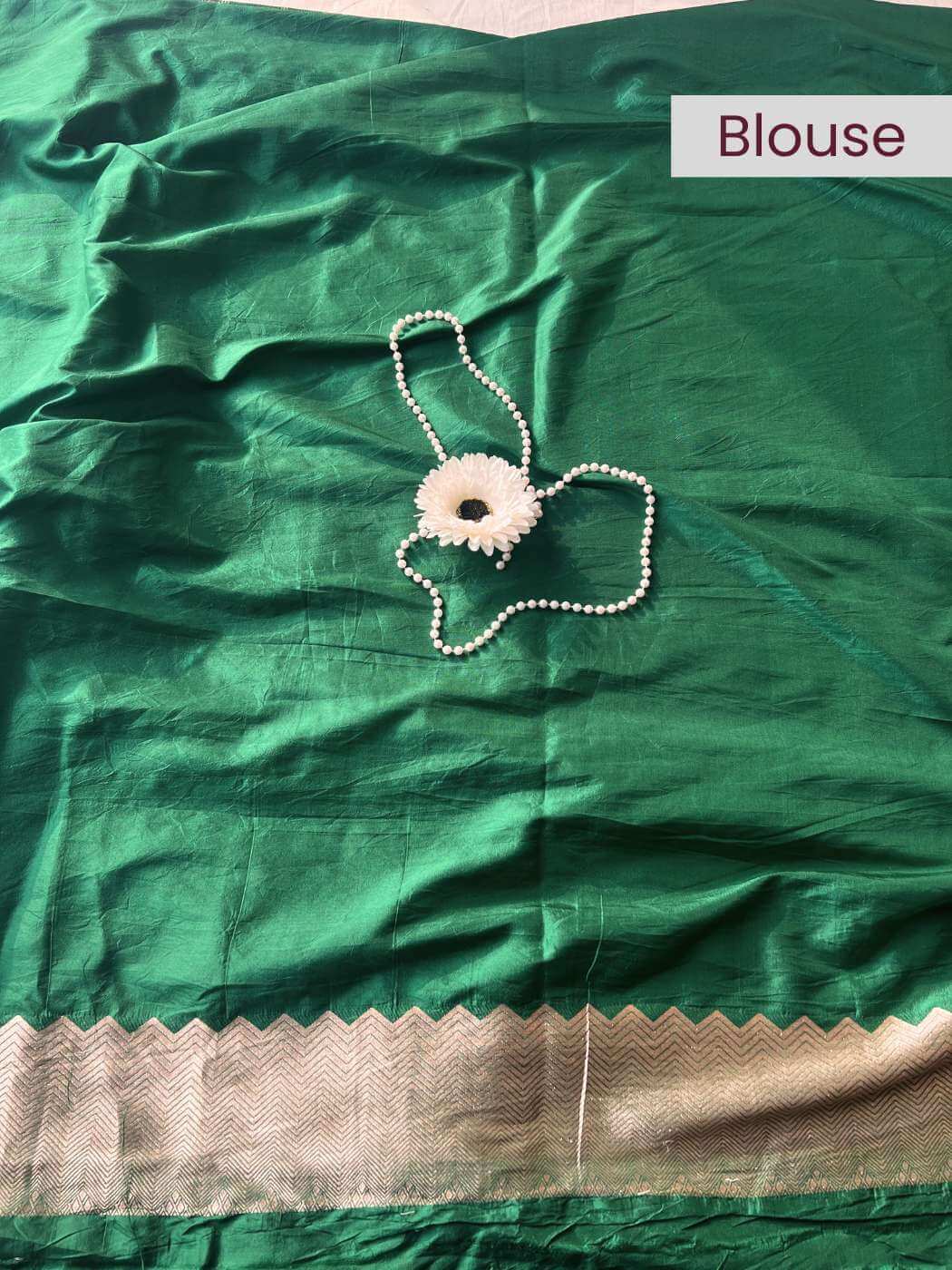 Green Katan silk Banarasi saree blouse with rich handwoven texture