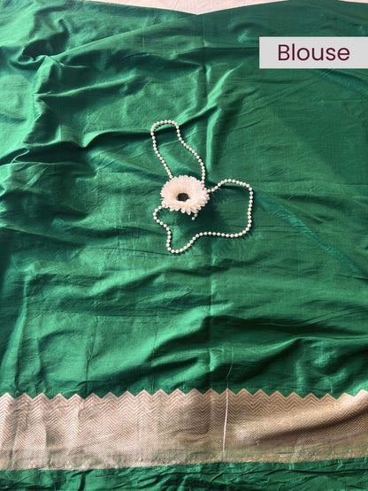 Green Katan silk Banarasi saree blouse with rich handwoven texture