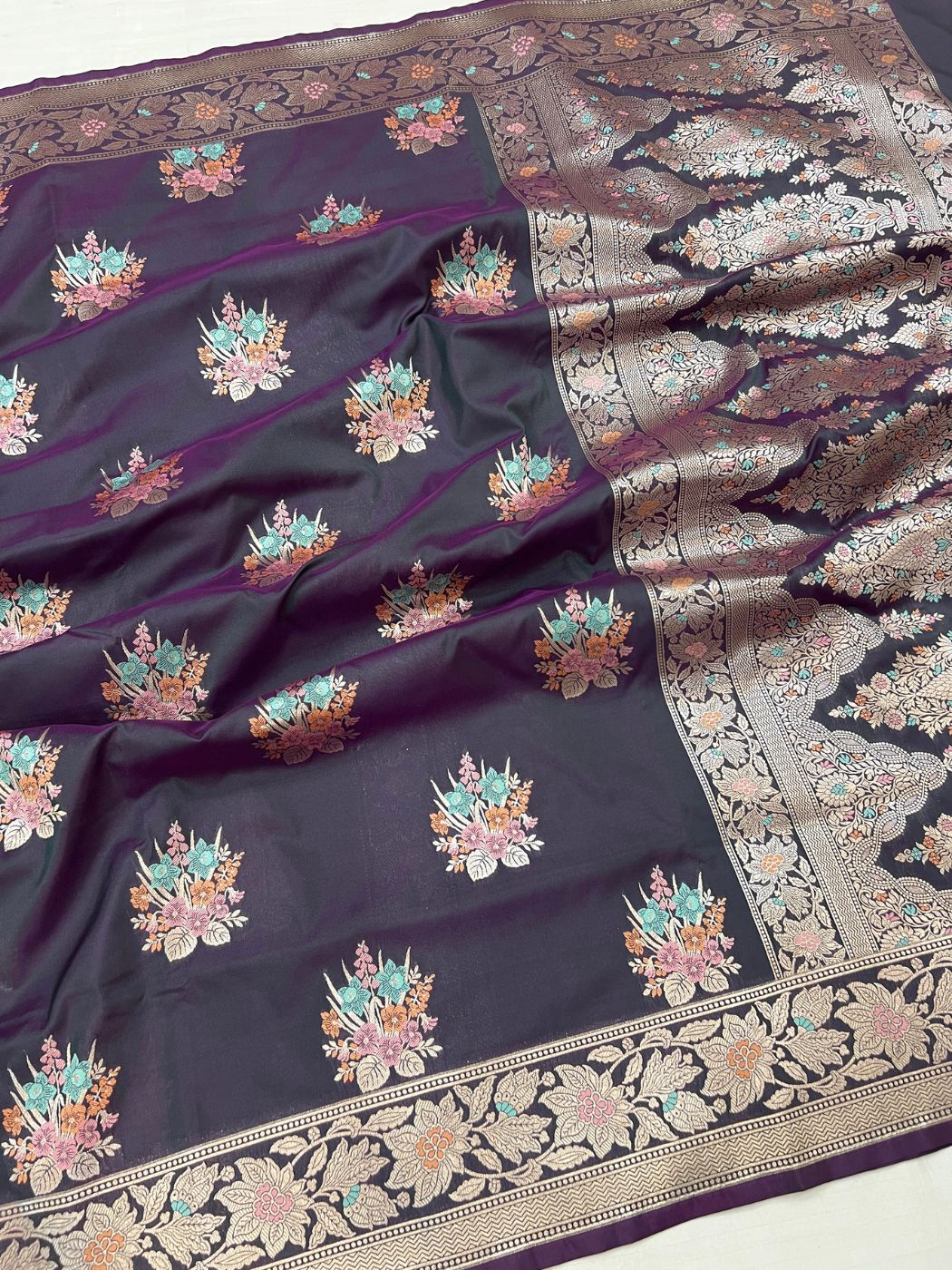 Deep Purple Katan Silk Saree Full View