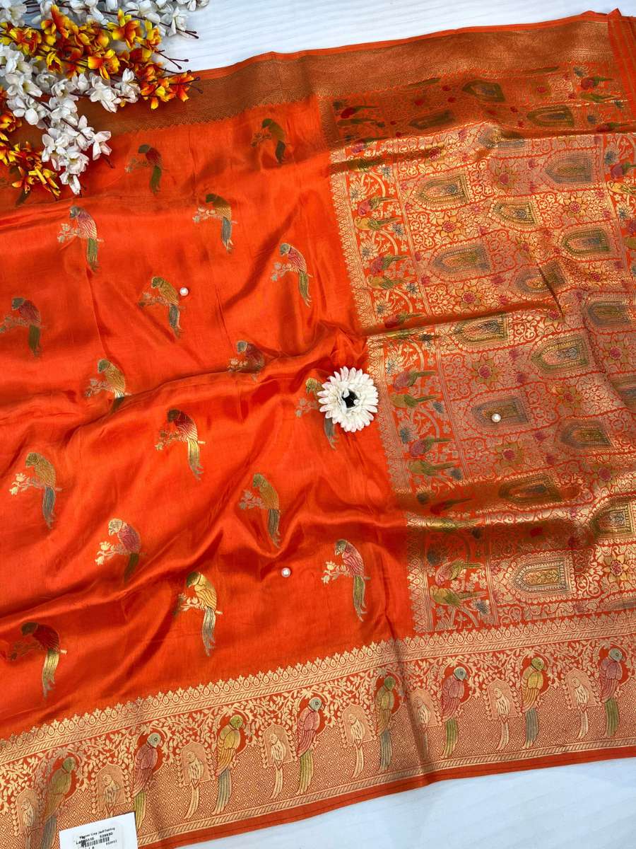 Orange Viscose Silk Saree - Mantavya Banaras