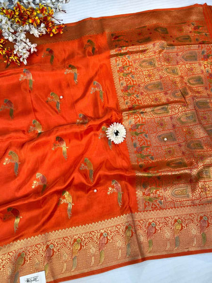 Orange Viscose Silk Saree - Mantavya Banaras