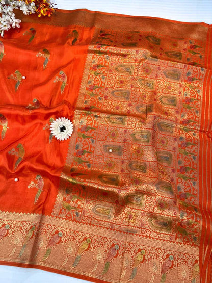 Orange Viscose Silk Saree - Mantavya Banaras
