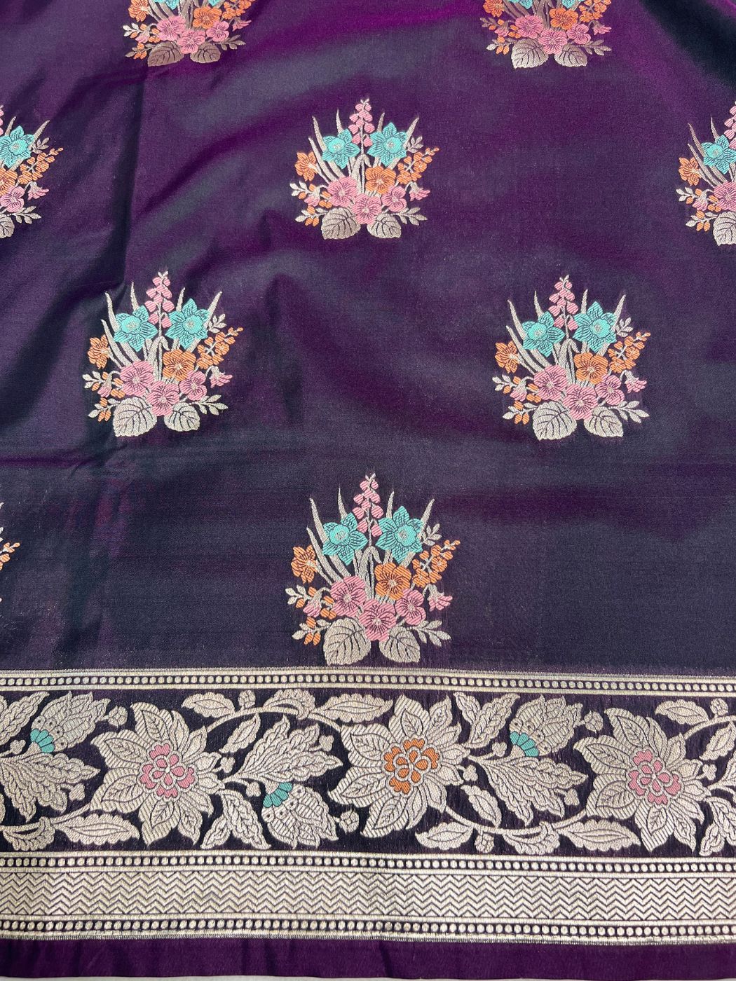 Deep Purple Katan Silk Saree Close up View