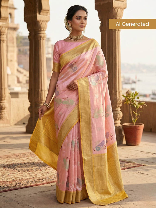 Baby Pink Katan Siilk Saree with fine Tilfi boota Model 