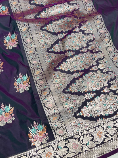 Deep Purple Katan Silk Saree Anchal View