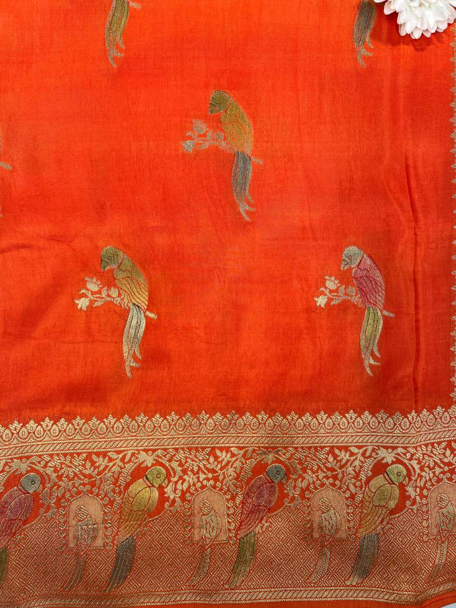 Orange Viscose Silk Saree - Mantavya Banaras