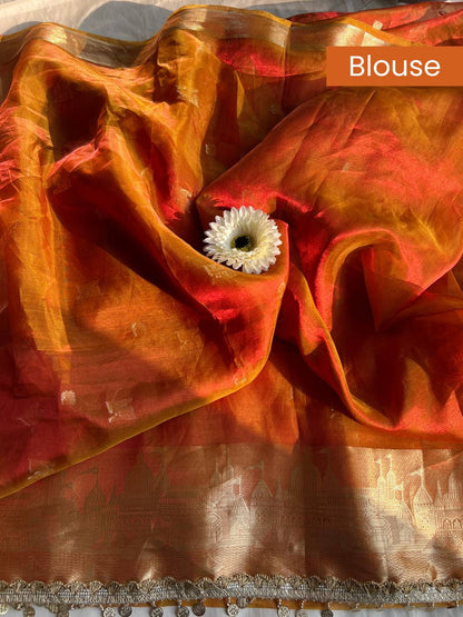 Orange Dual Shade Brocade Blouse